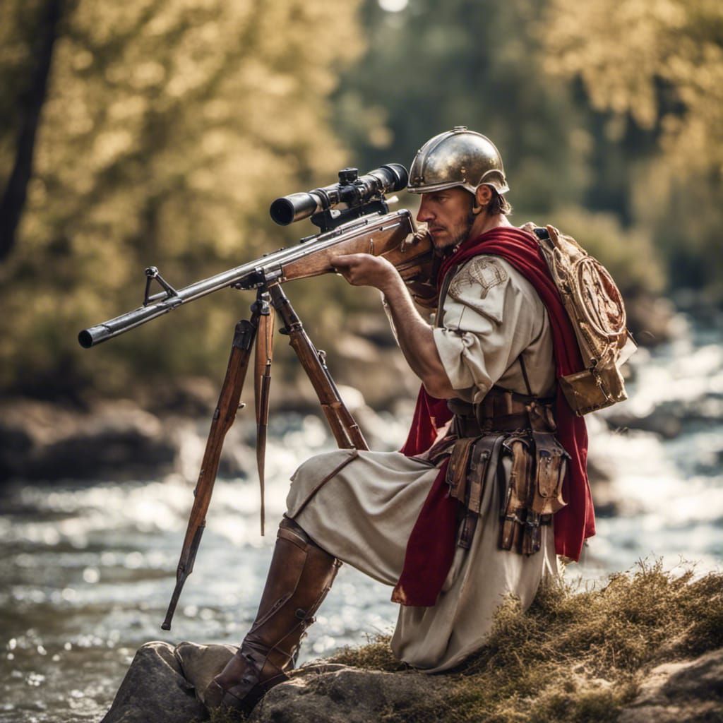 Roman Soldier with Sniper Rifle in Forest
