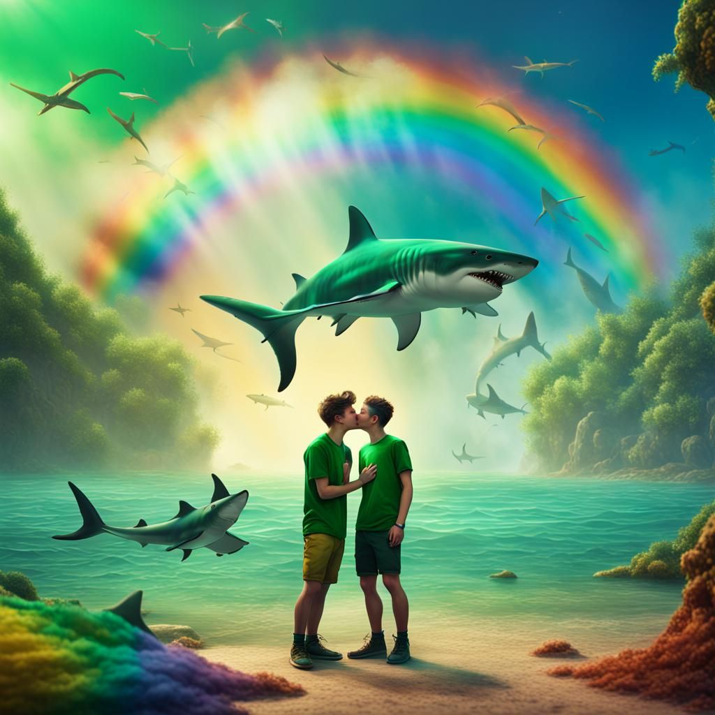 Gay Teen Kiss Underwater in Fantasy Art Style