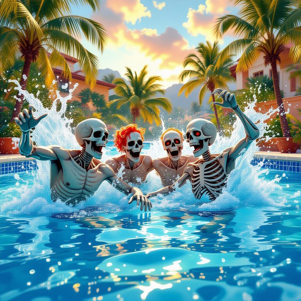 Undead Frolic in Jewel-Toned Pool Fantasy Art