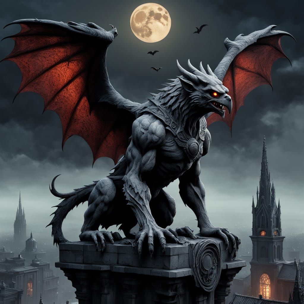 Gothic Horror Gargoyle Beast in Dark Realism Style