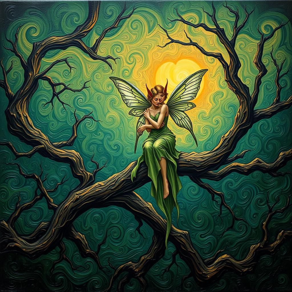 Elf Couple Embrace in Impasto Surrealist Forest