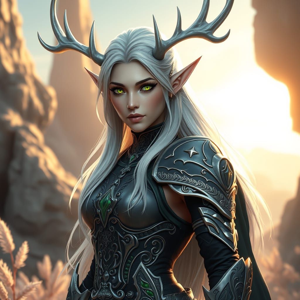 Regal Elf Knight in Dreamlike Landscape