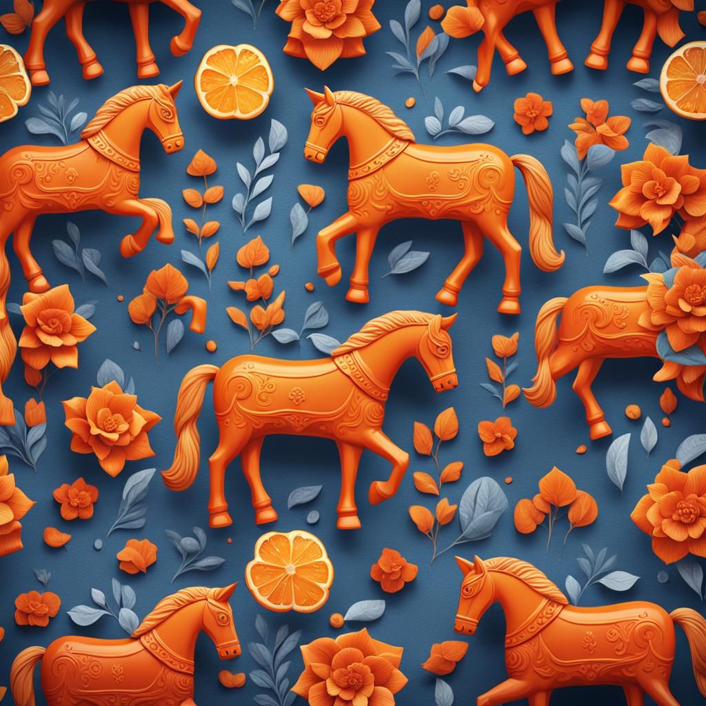 Orange Dala Horse: Detailed Matte Painting
