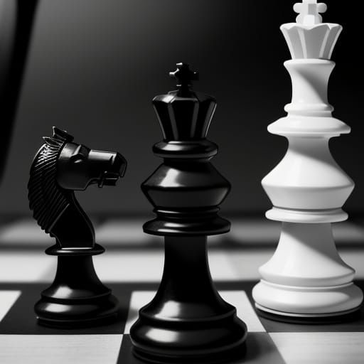 Monochrome Chess Game in Hyper-Realistic Style
