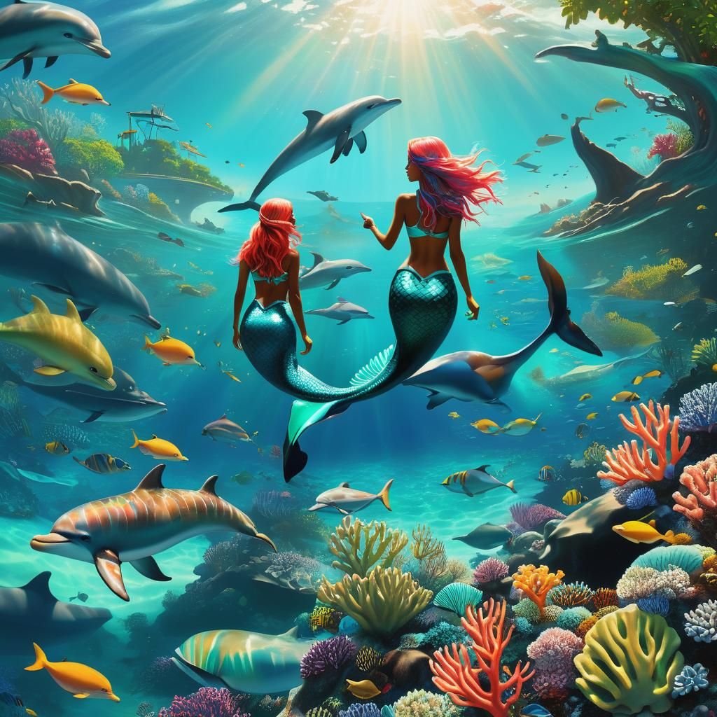 Caribbean Mermaid Photobomb in Surrealist Art Style