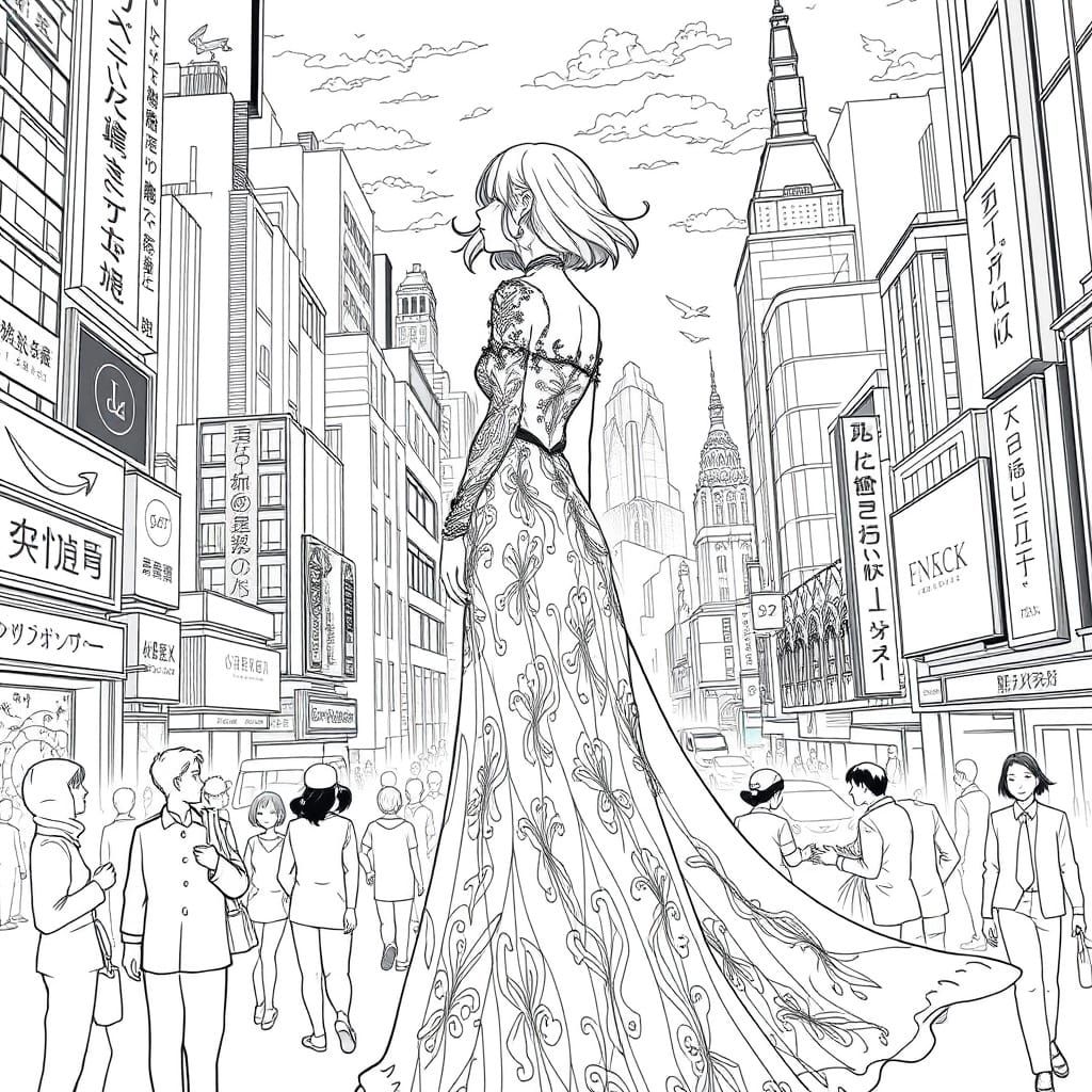 Ethereal Cityscape in Black and White Manga Style