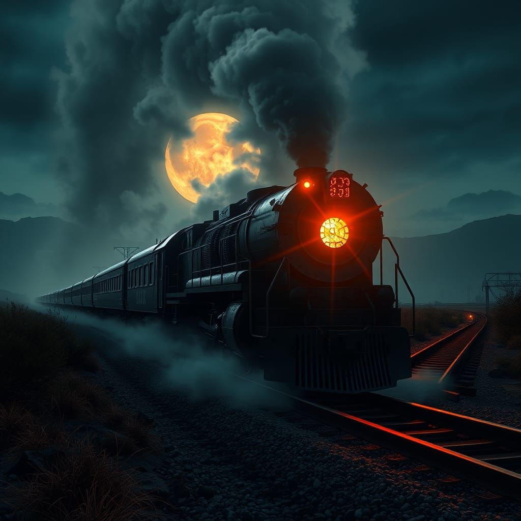 Mystical Midnight Train in Dramatic 3D Rendering