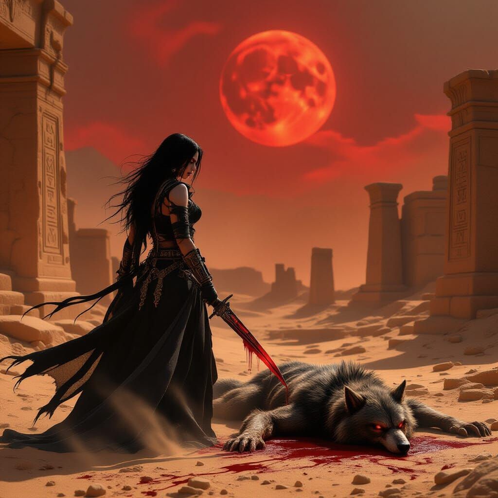 Victorious Vampire Warrior in Crimson Desert Moon