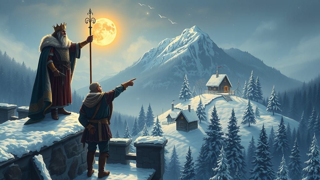 Good King Wenceslas in Winter Regalia, Beside a Faithful Pag...