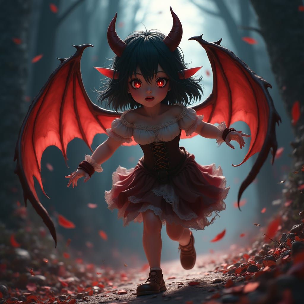 Hellish Devil Chases Woman Through Mystical Realm