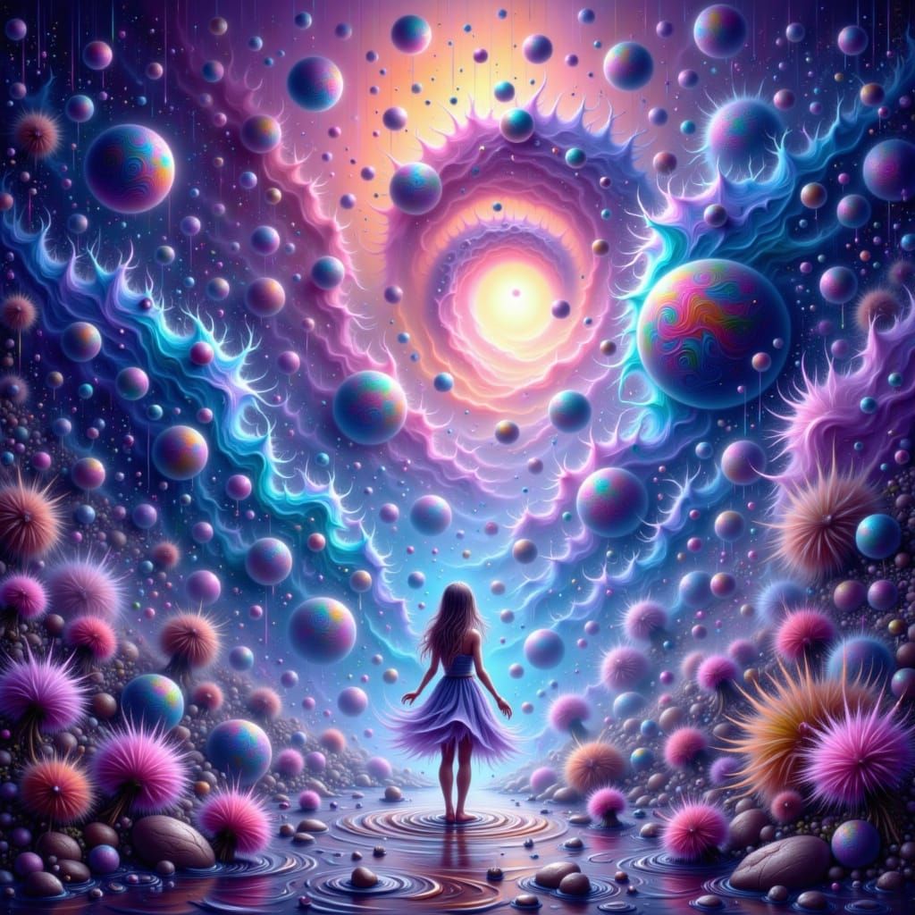 Swirling Galaxy Hurtles Downwards in Surreal Dreamscape