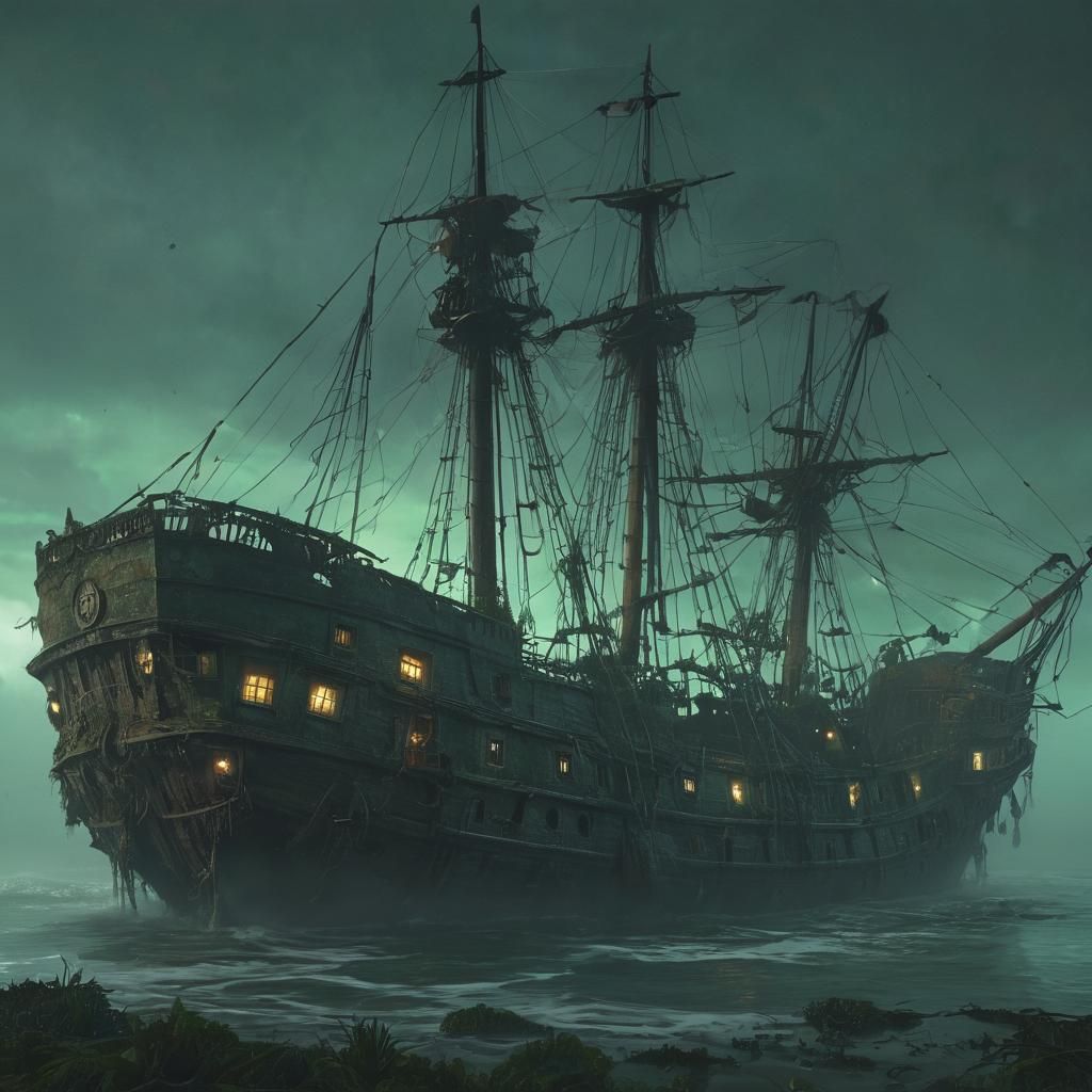 Ghost Ship Lost at Sea in Creepy Fog