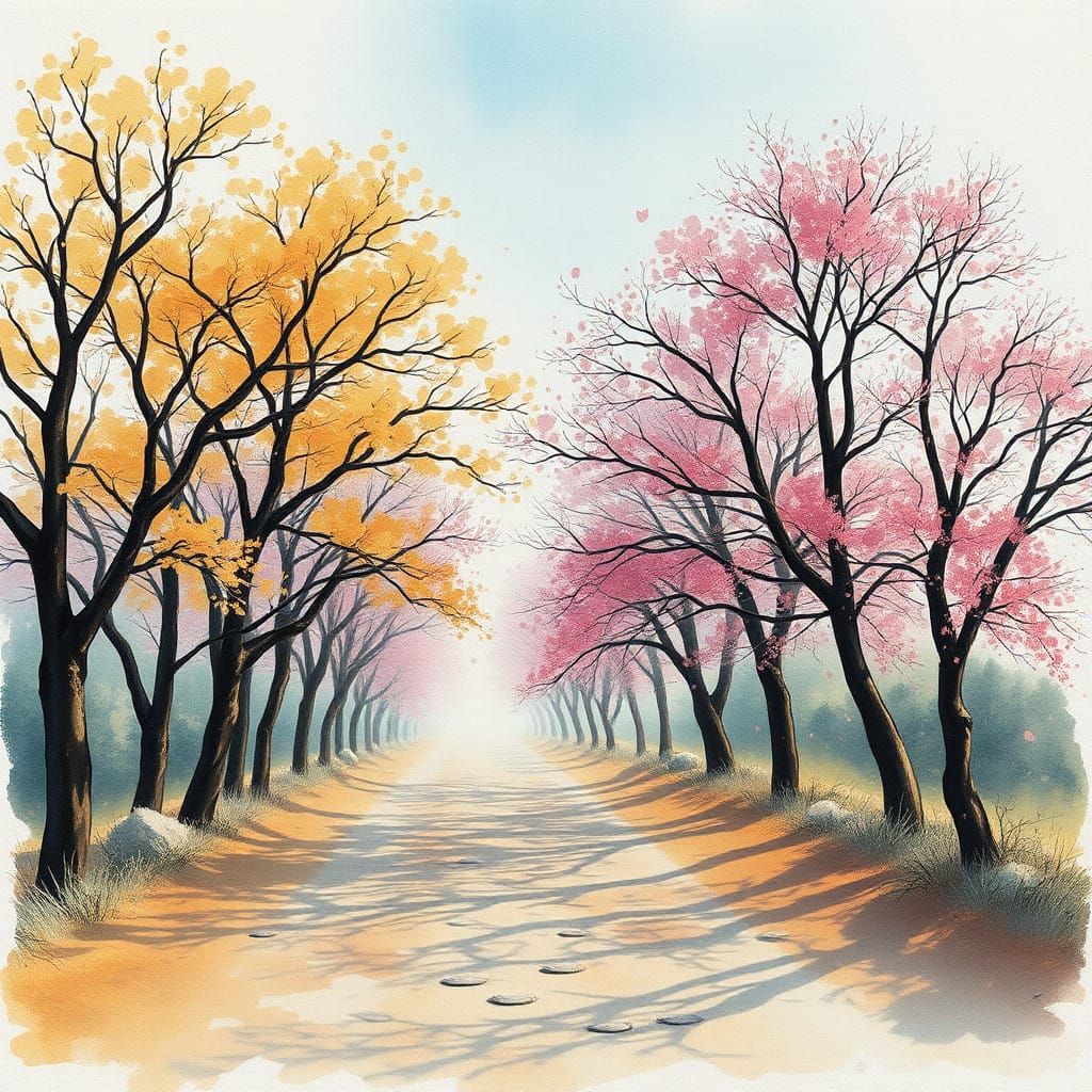 Four Seasons Composite Watercolor Painting