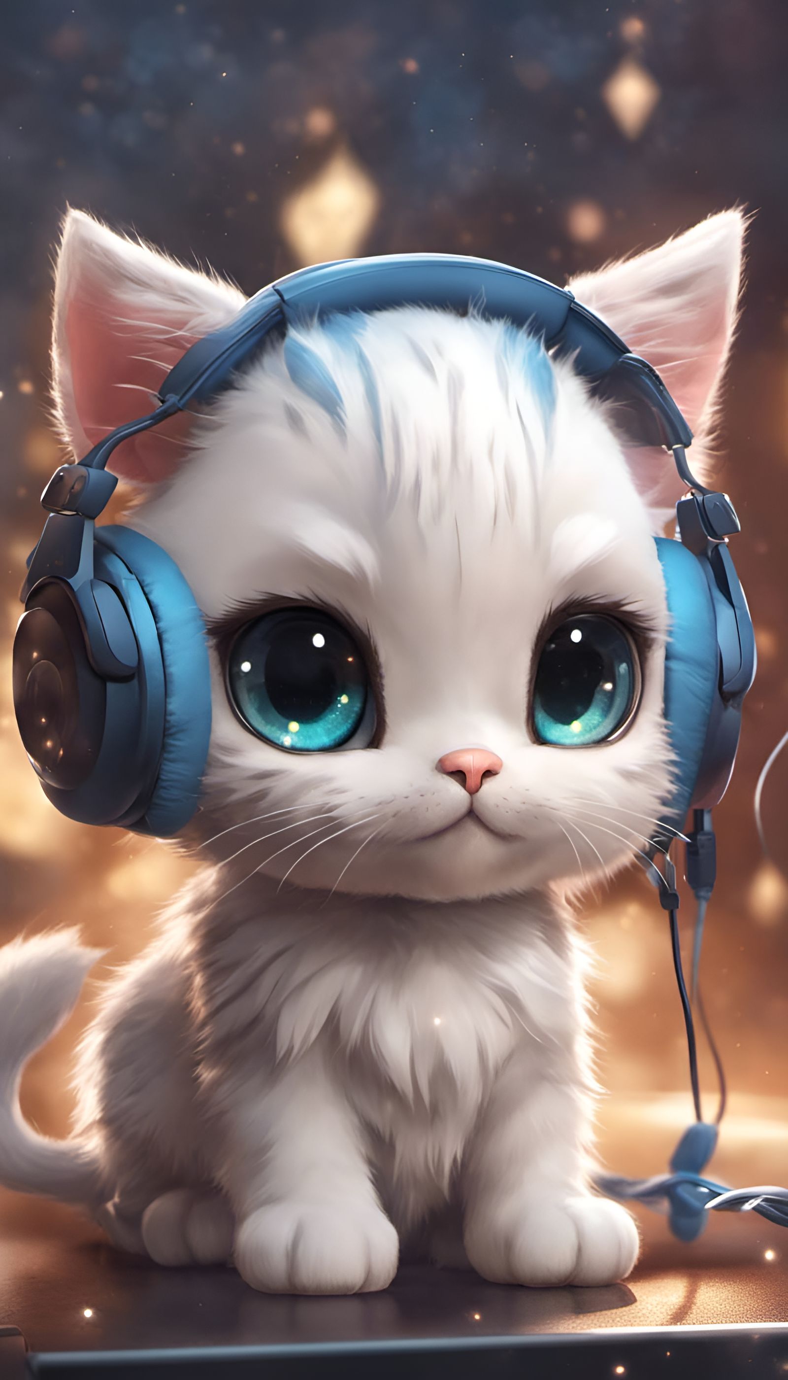 Chibi Kitten Listening to Music, Digital Art