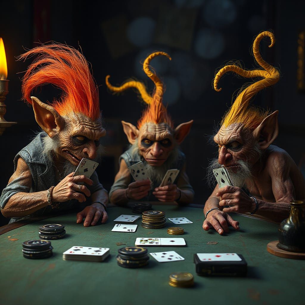 Absurdist Trolls Playing Cards: Dark Fantasy Concept Art