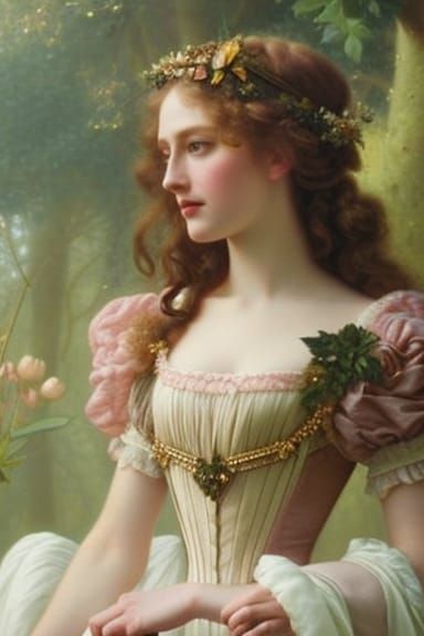 Princess Briar Rose in Rococo Pre-Raphaelite Style