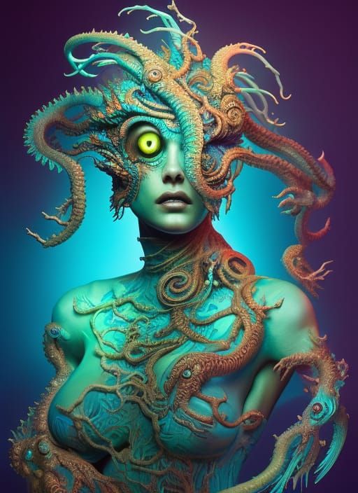 Bioluminescent Monster Girl Portrait in Cosmic Fantasy Style