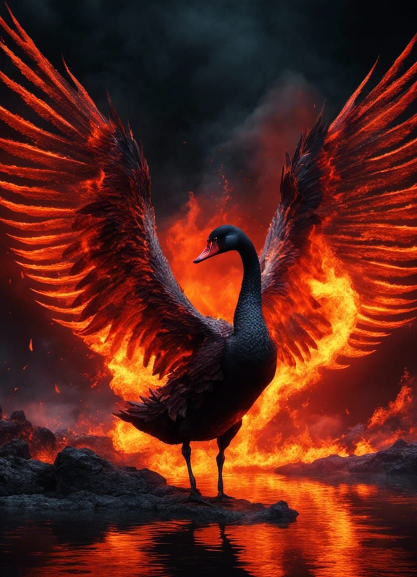 Black Swan Dances in Fiery Lake