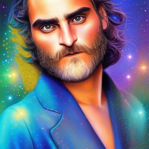 Joaquin Phoenix: Glittering Portrait in Digital Art Style