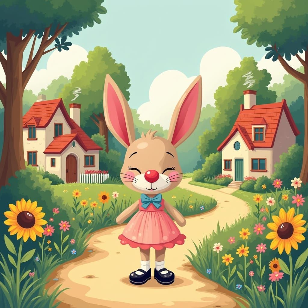 Whimsical Bunny Girl in Floral Wonderland