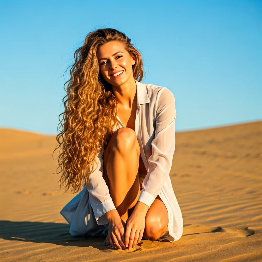 Golden Beauty on Sunlit Beach, Chiaroscuro Style