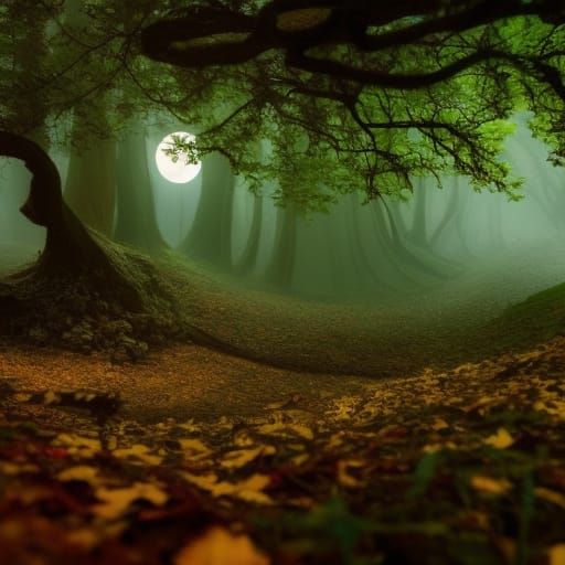 Ethereal Fantasy Landscape in Woodcut Style