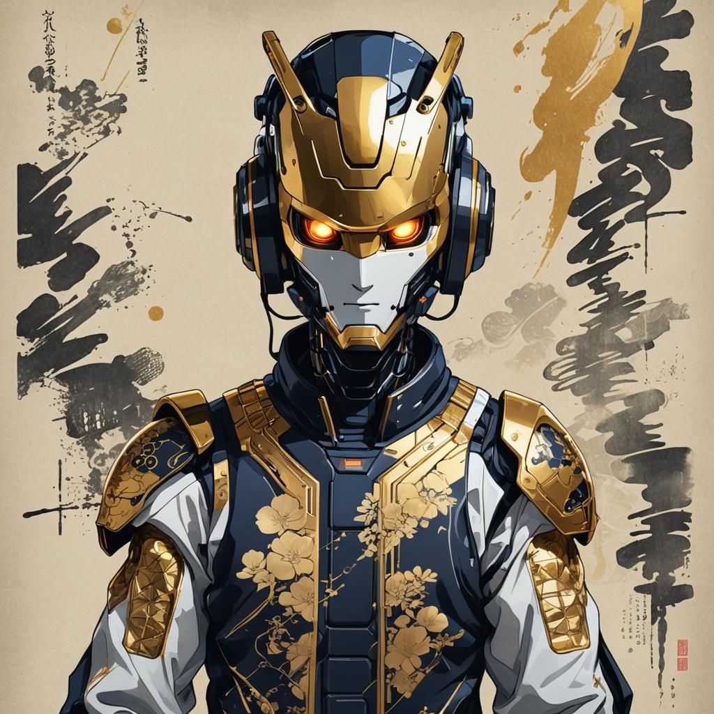 Robot in Tracksuit: Ukiyo-e Ink Art