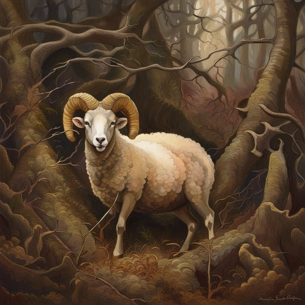 A Ram in the Thicket AI Art