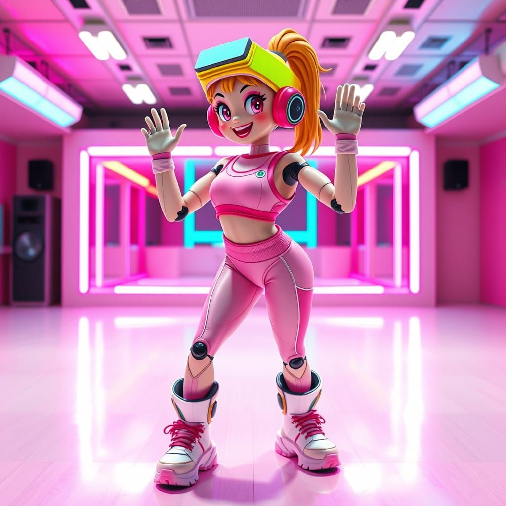 Enthusiastic 90s Android Aerobics Instructor, Retro-Futurist...