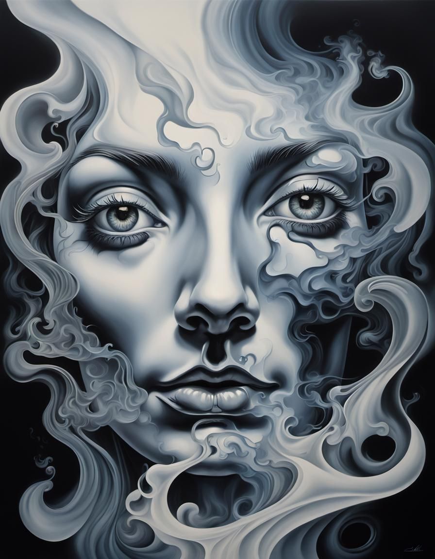 Woman's Face Formed from Candle Smoke: Airbrush Art