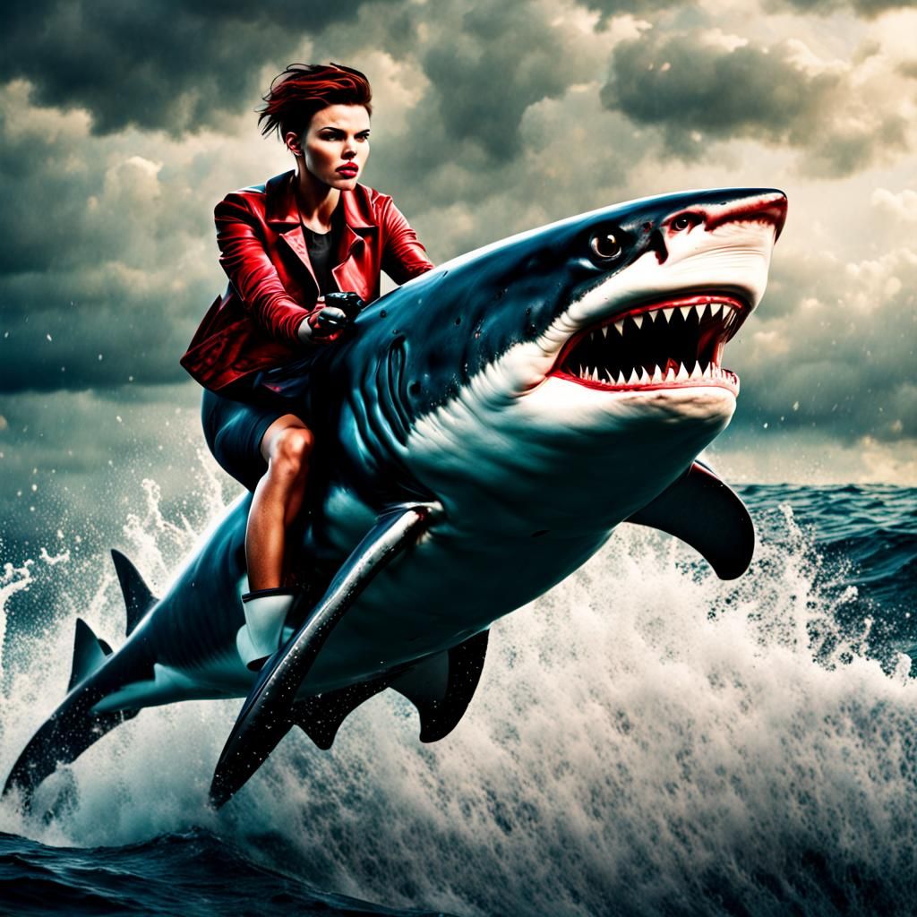 Hyperrealistic Portrait of Ruby Rose on Shark