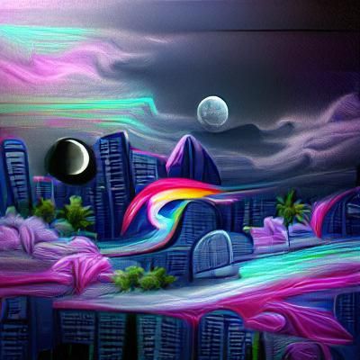 Synthwave Moon and Rainbow with Stars