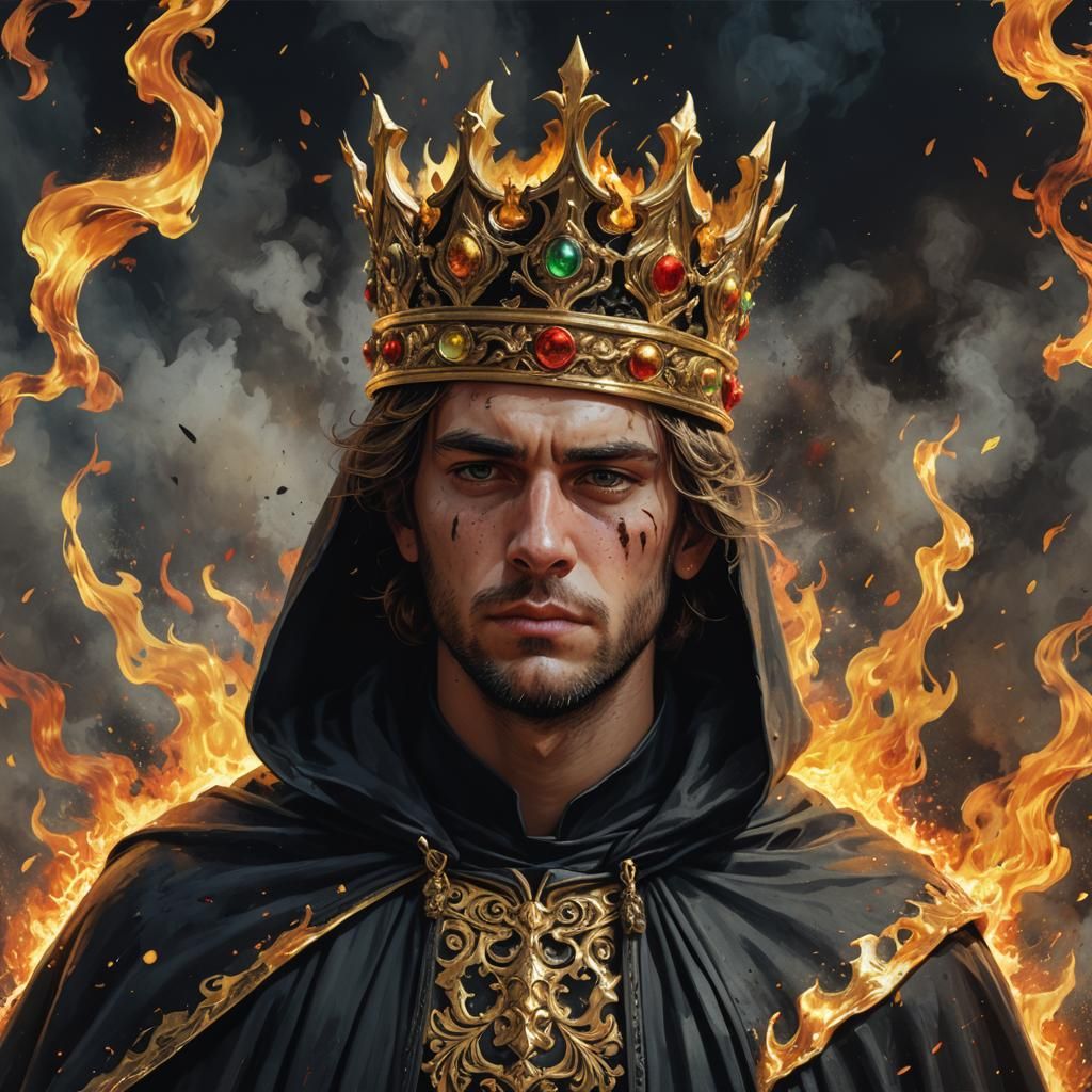 Man with Gold Crown in Hyperrealistic Style