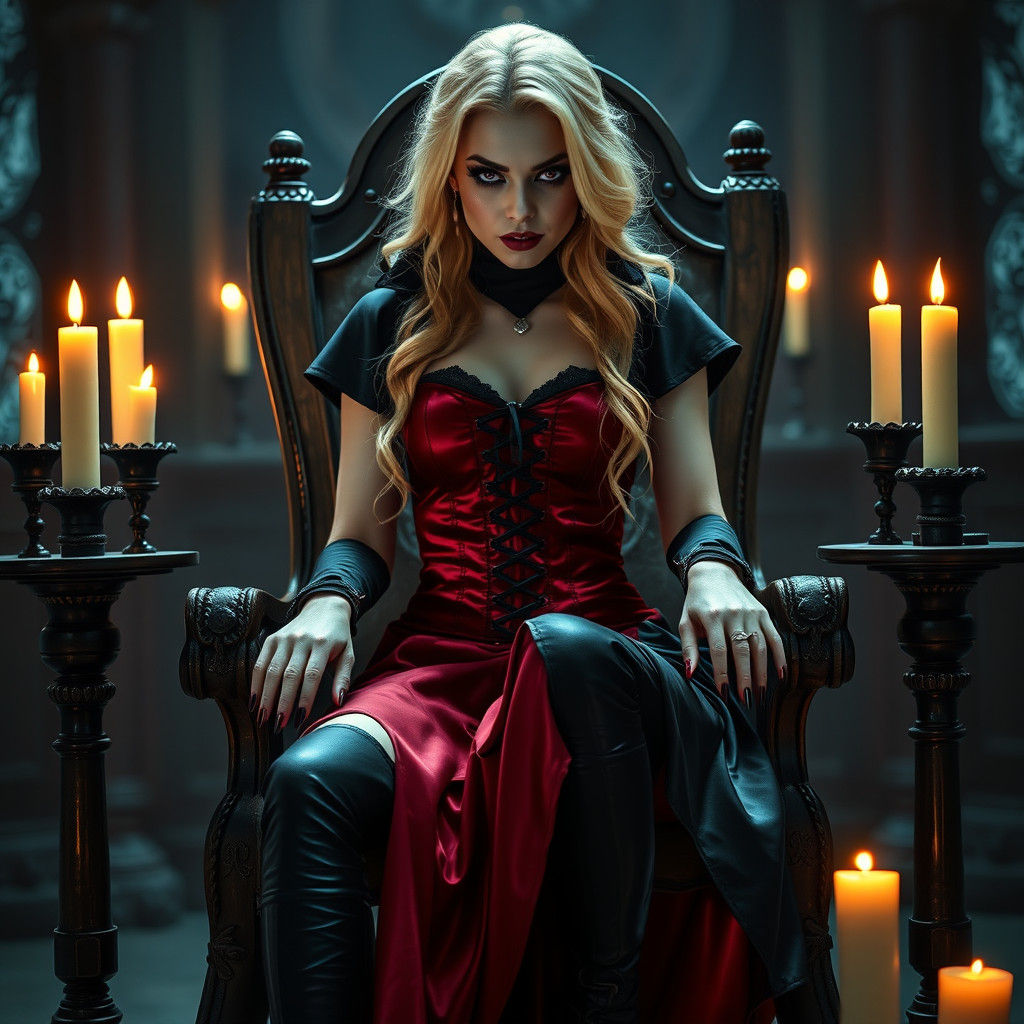 Beautiful Blonde Vampiress in Eerie Candlelight