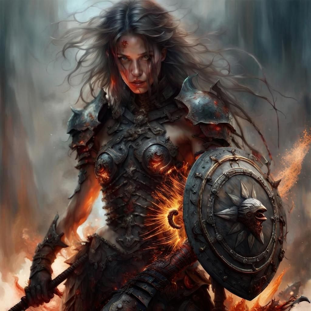 Fantastical Warrior Woman in Charred Organic Armor