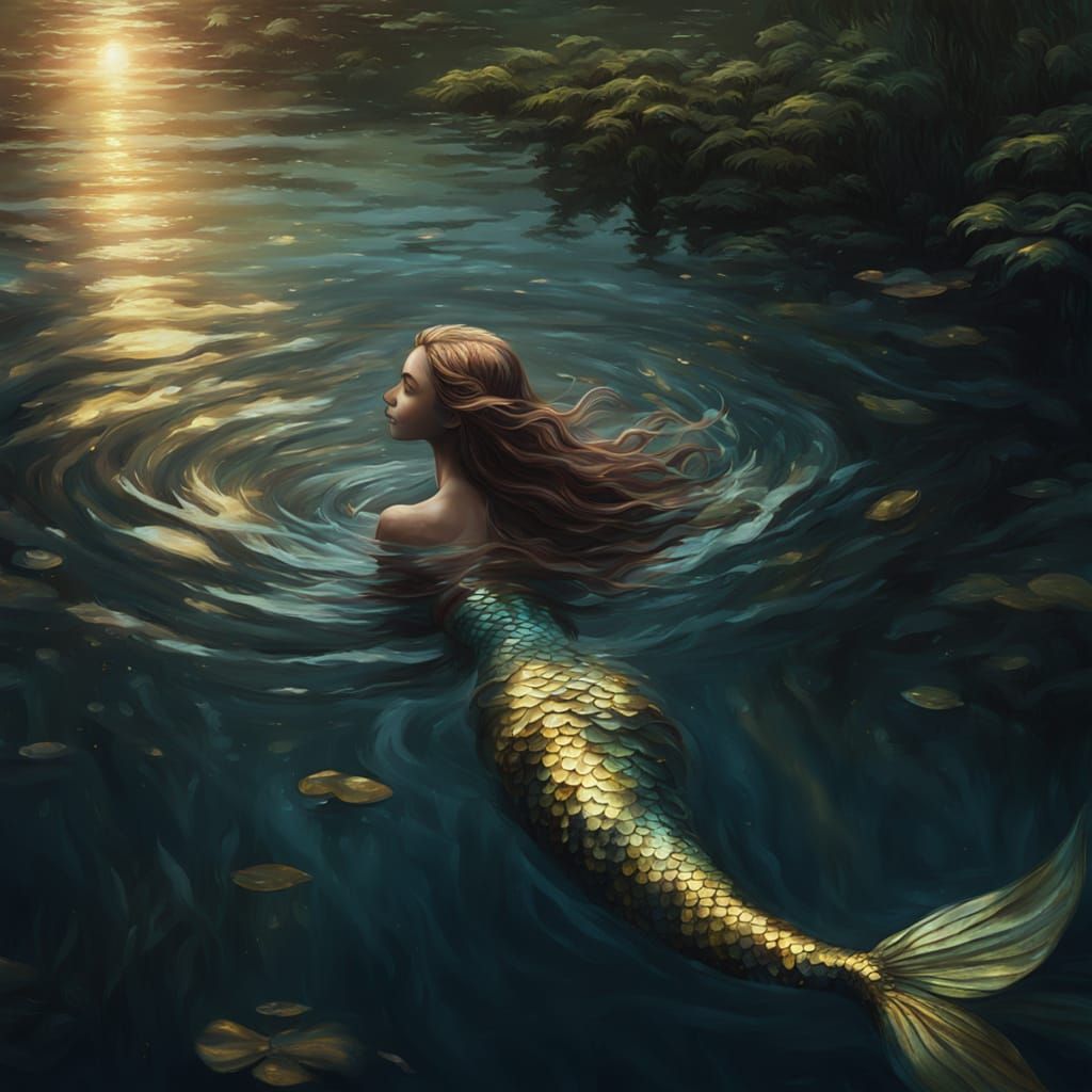 Ethereal Mermaid in Mystical Dark Academia Lake