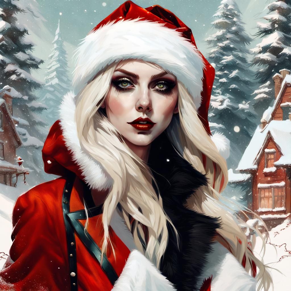Festive Pin-Up Portrait in Digital Illustration Style