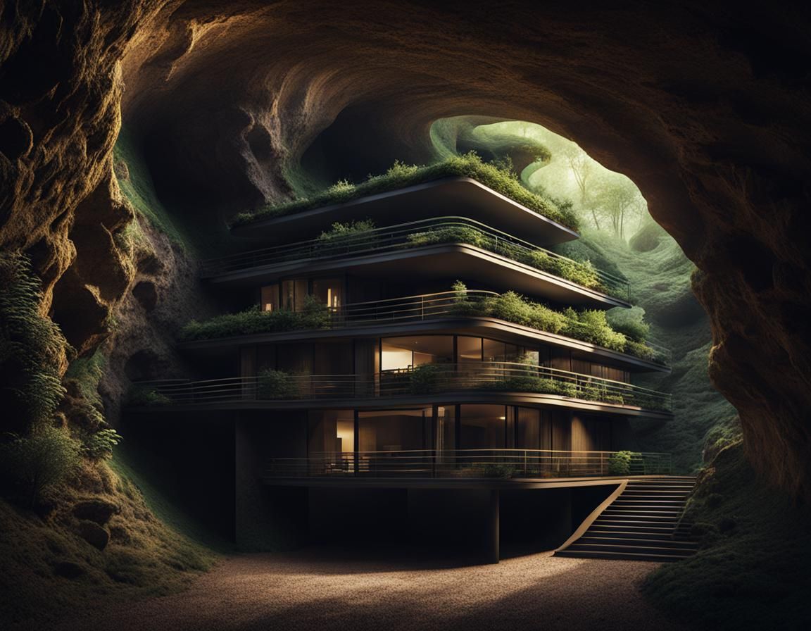 Typographic Underground House in Cavernous Forest