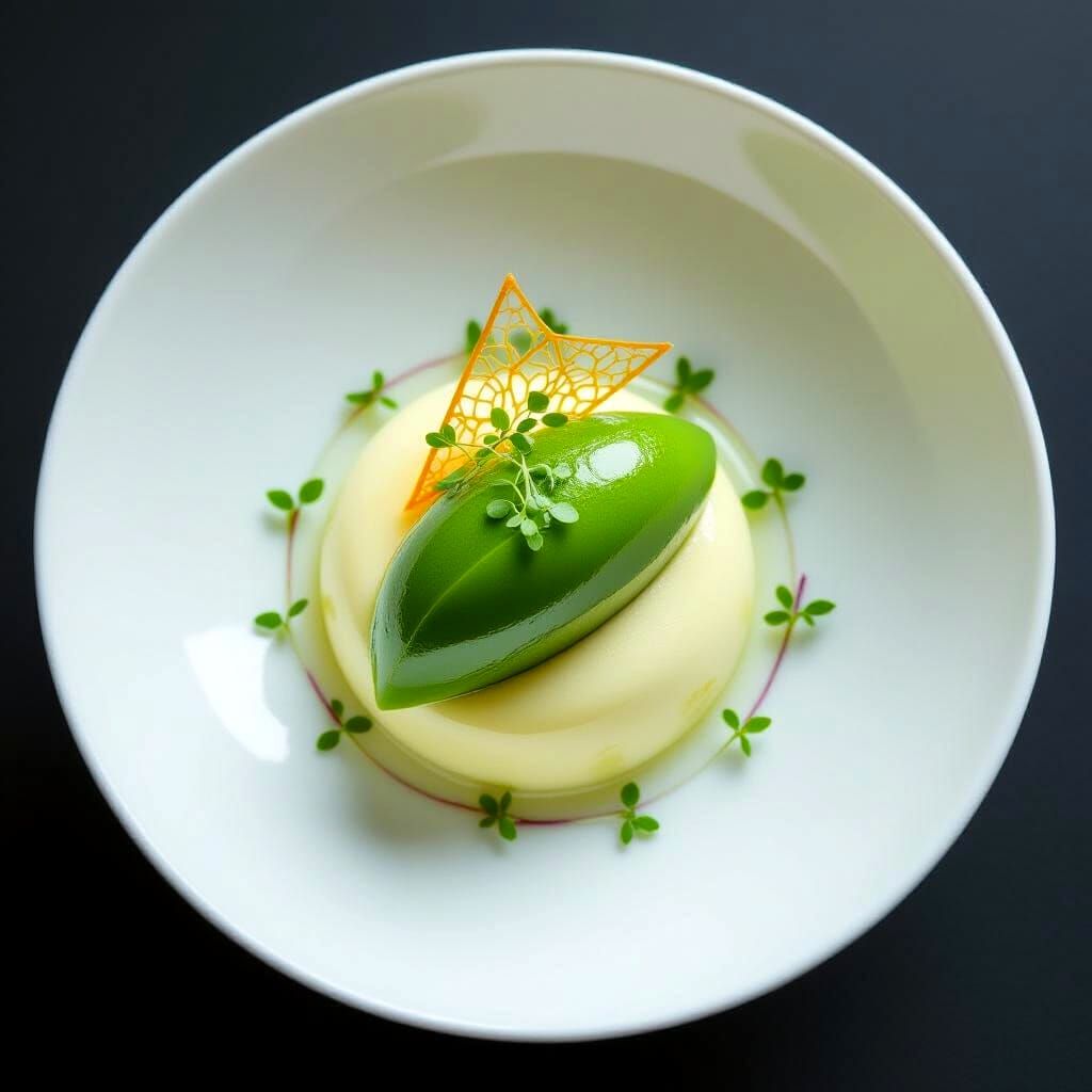 Exquisite Herb Sorbet Appetizer on White Porcelain