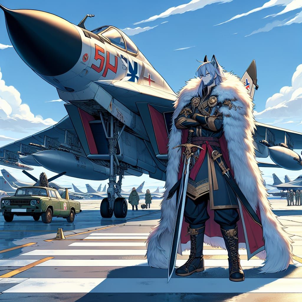 Fenrir the Wolf God on Airfield, Anime Style