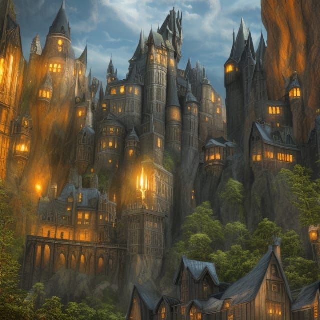 Detailed Matte Painting of Hogwarts in Fantasy Style