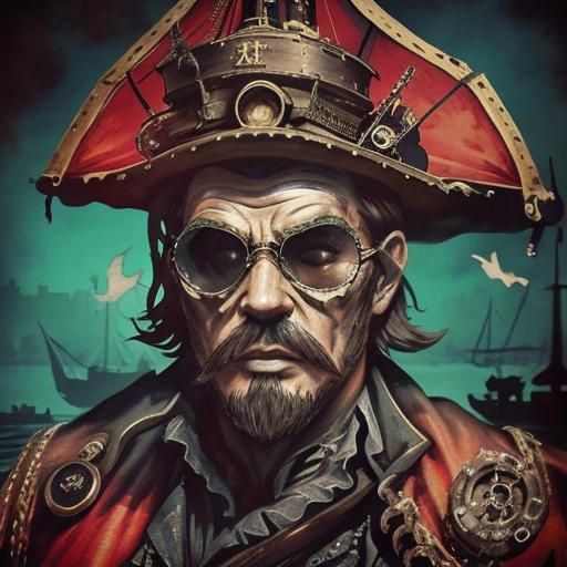 Steampunk Boat Silhouette on the Thames