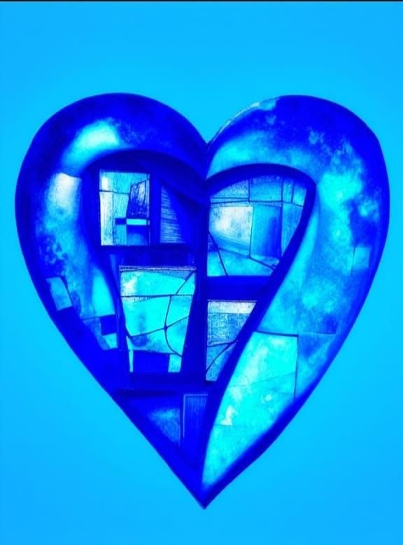 Cracked Heart Art in Orange and Teal