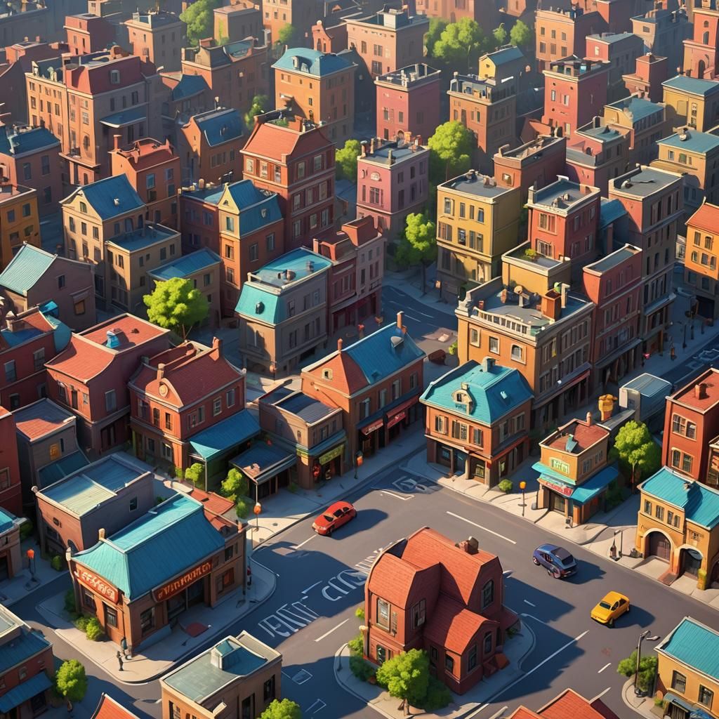 Vibrant 3D Street View in Pixar Style