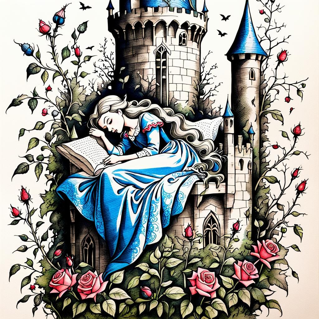 Sleeping Beauty with the thorny rose hedge