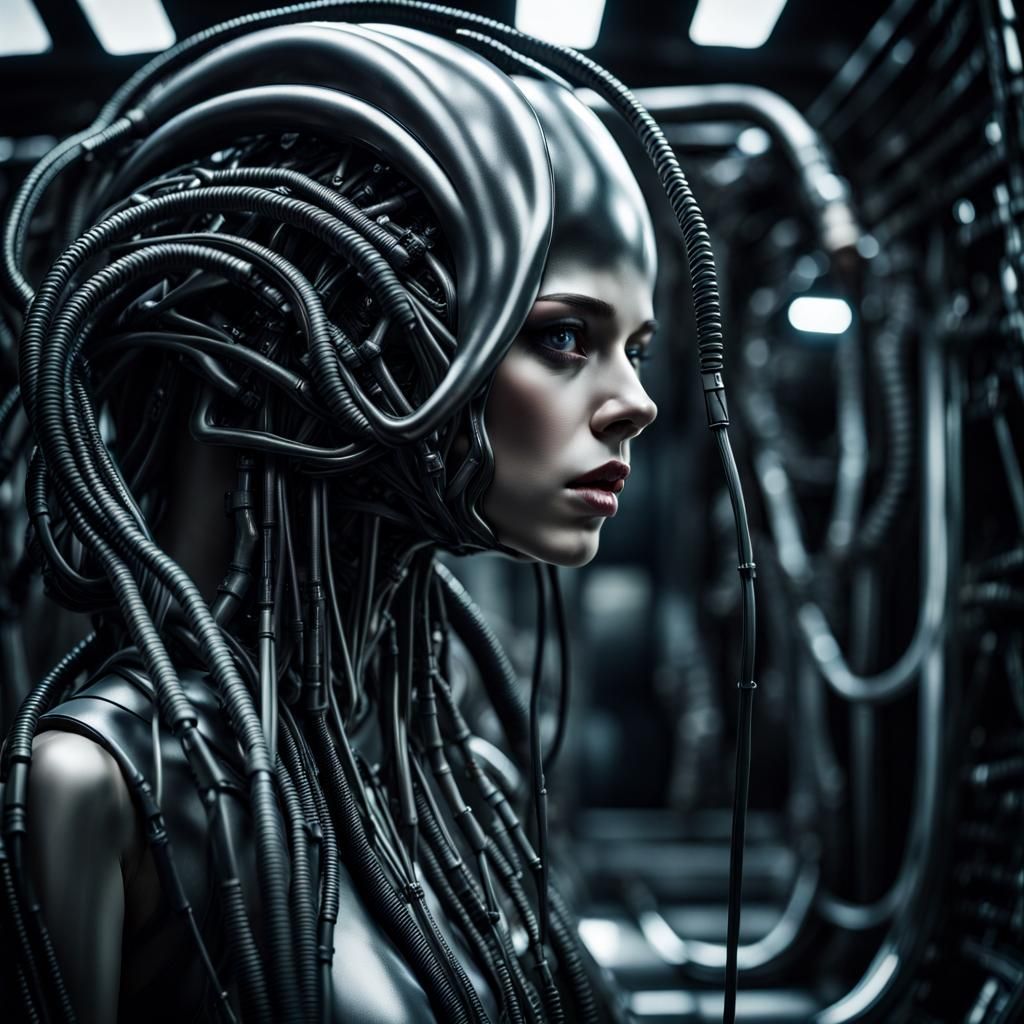 Hyper-Real Dark Photo in H.R. Giger Style