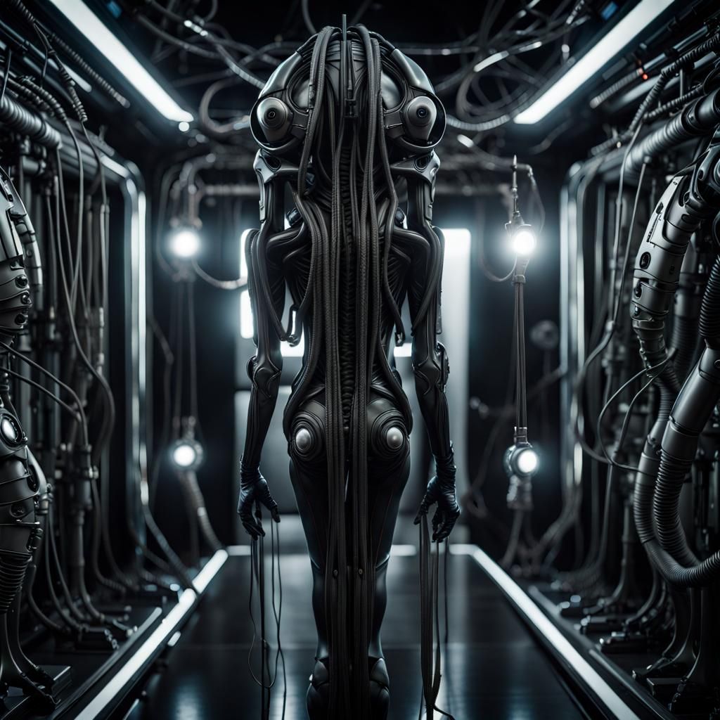 Dark Hyperreal Photo in H.R. Giger Alien Style