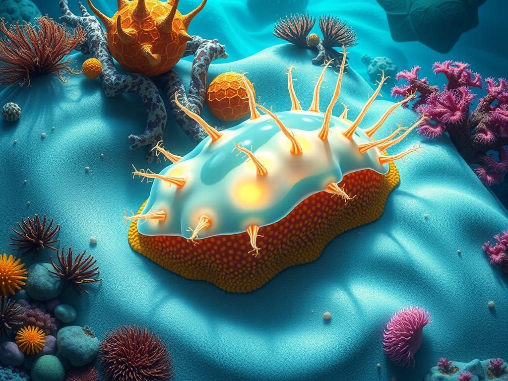 Ethereal Sea Cucumber in Vibrant Oceanic Landscape