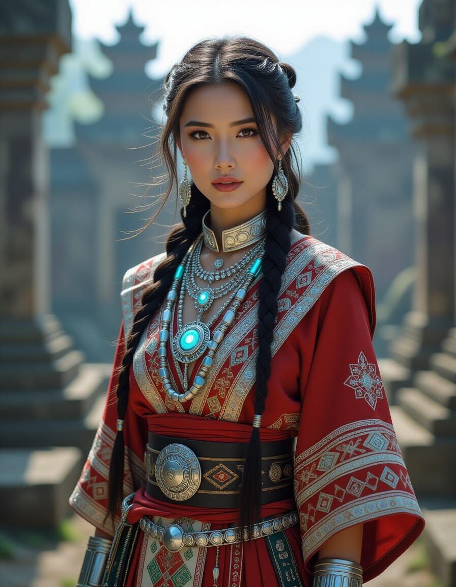 Picture a Hmong woman as a time-traveling explorer, discover...