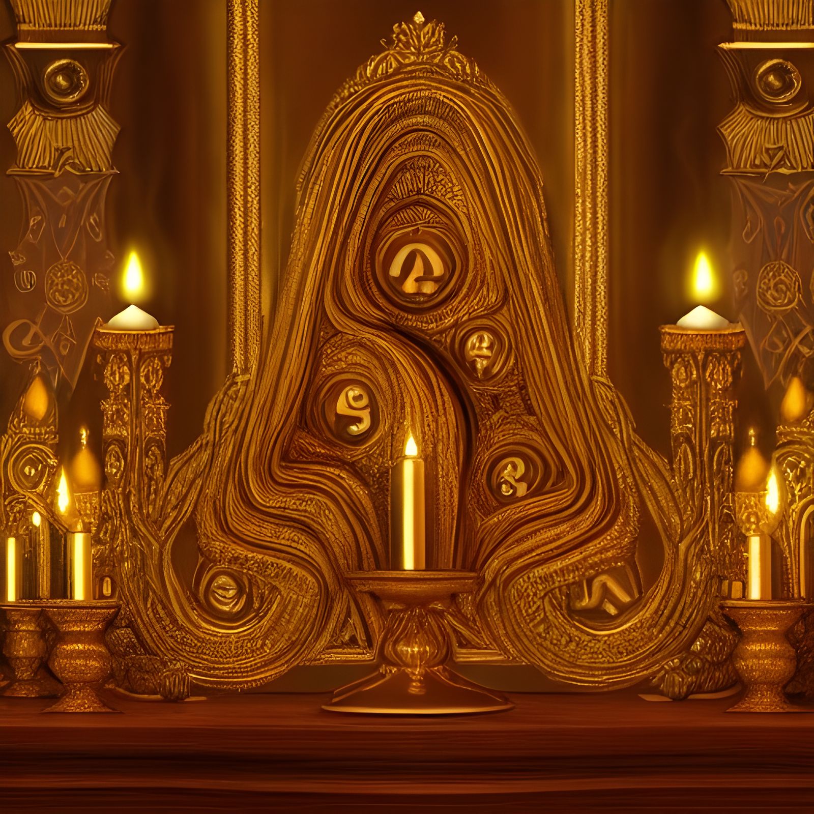 Ornate Golden Altar with Candles in Ghibli Style